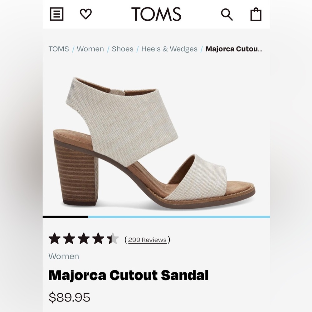TOMS Majorca cutout sandal. Size 8.5